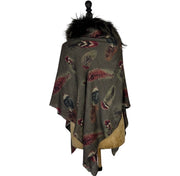 Feather Print Silk & Cashmere Scarf with Central Fur