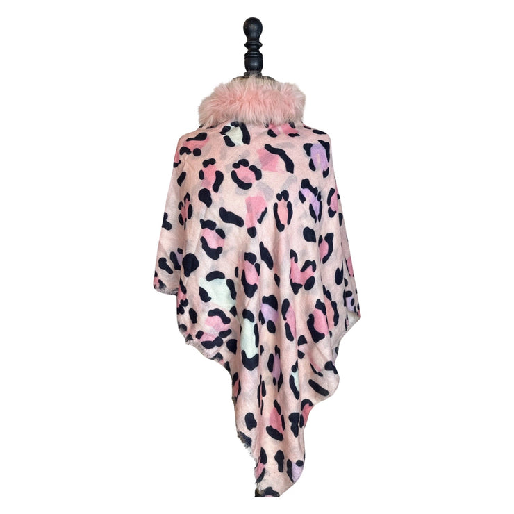 Large Square Leopard Print Scarf with Central Fur