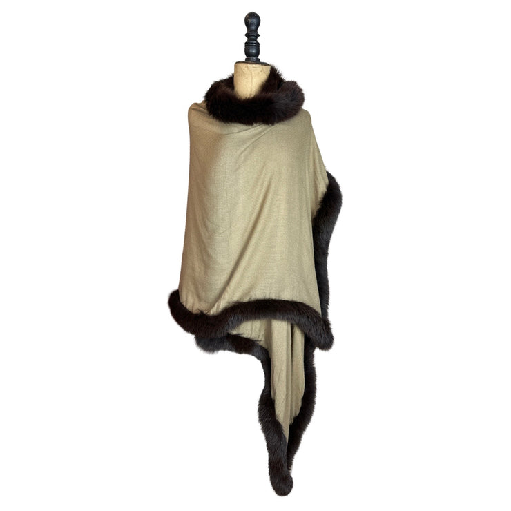 Handcrafted Silk & Cashmere Shawl with Real Fur Trim