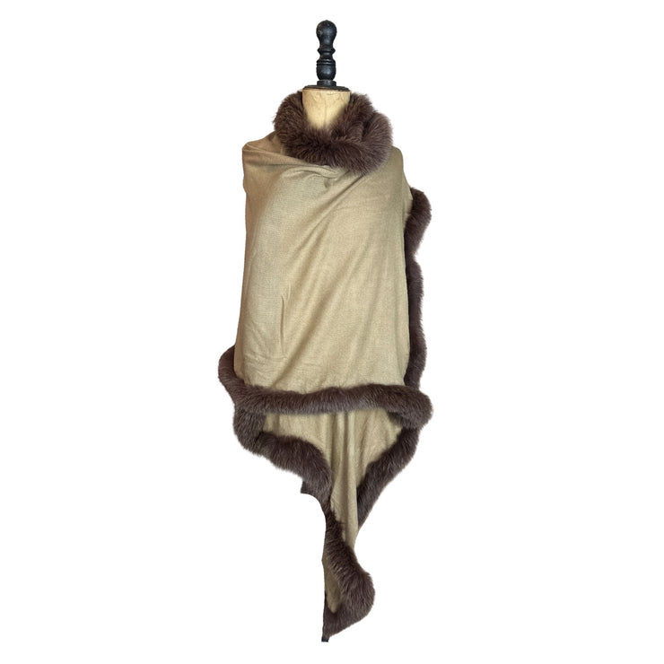 Handcrafted Silk & Cashmere Shawl with Real Fur Trim