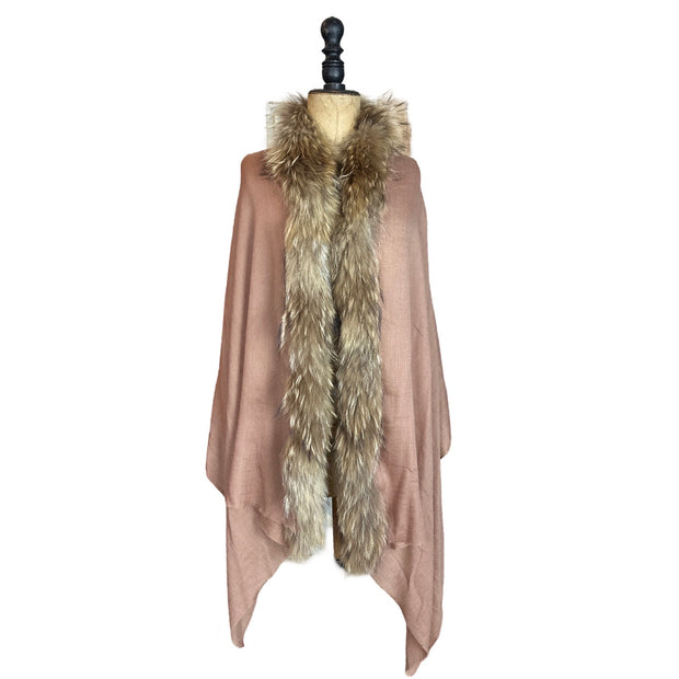 Plain Colour Cashmere Blend Scarf With One Side Fur