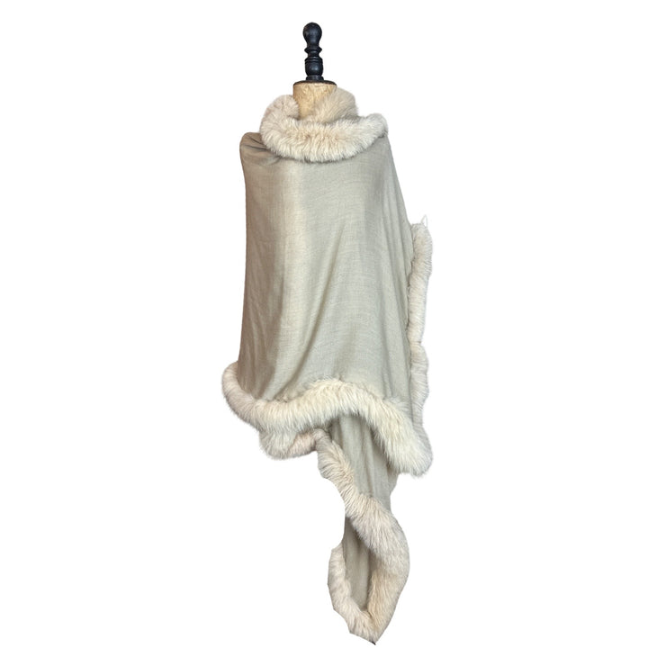 Handcrafted Silk & Cashmere Shawl with Real Fur Trim