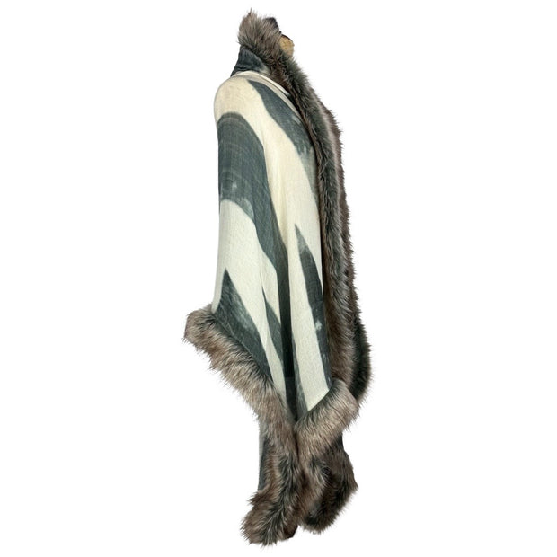 Vintage Union Jack Print Scarf with Faux Fur Trim - Grey