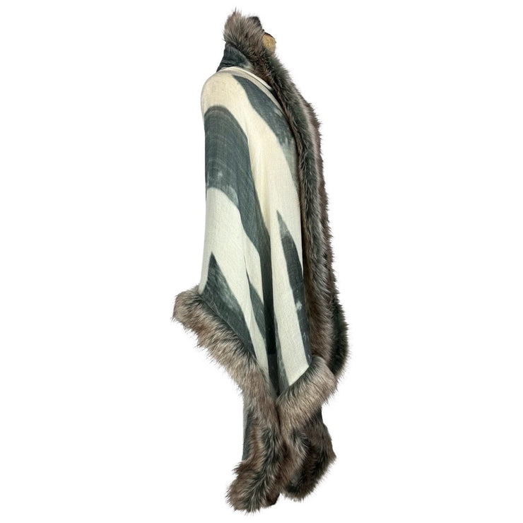 Vintage Union Jack Print Scarf with Faux Fur Trim - Grey