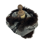 Embroidered Wool Infinity Loop Snood with Fur Trim