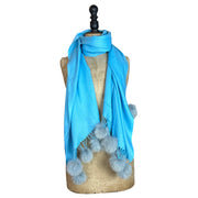 Fine Wool & Silk Blend Fine scarf with Real Fur PomPoms