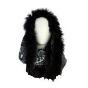 Embroidered Wool Infinity Loop Snood with Fur Trim