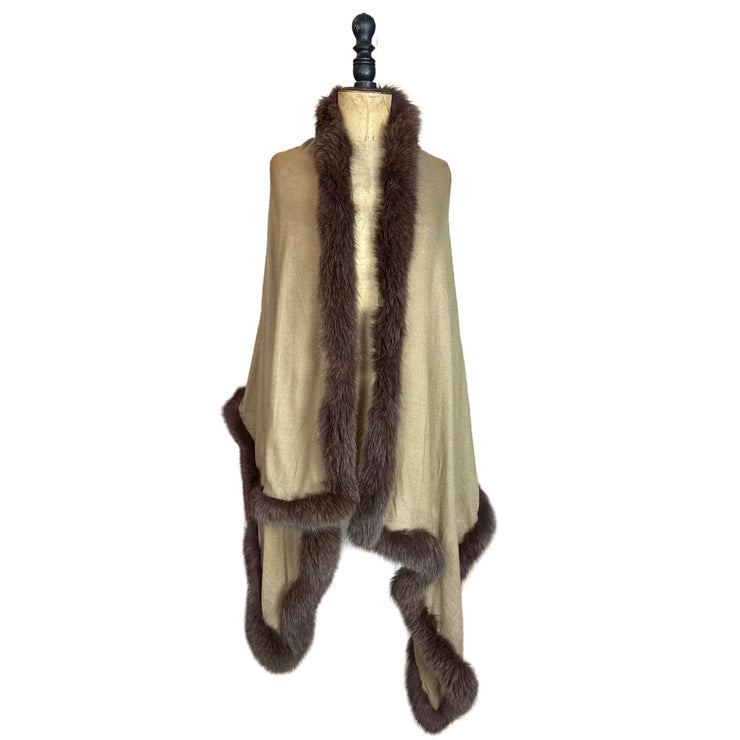 Handcrafted Silk & Cashmere Shawl with Real Fur Trim