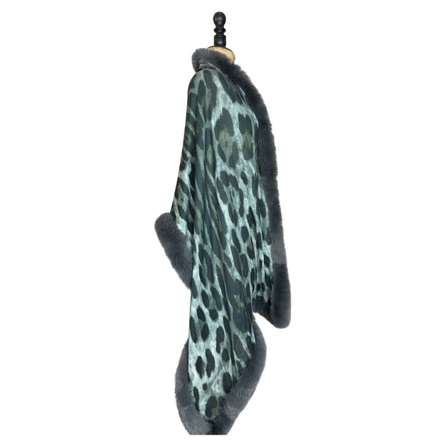 Deep Storm Grey Leopard Print Faux Fur Statement Scarf