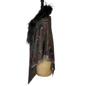 Feather Print Silk & Cashmere Scarf with Central Fur