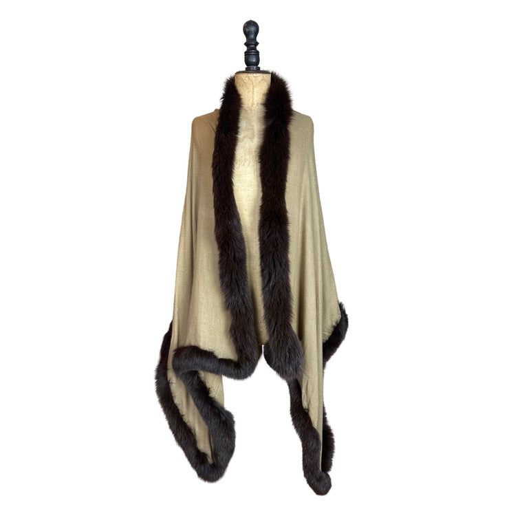 Handcrafted Silk & Cashmere Shawl with Real Fur Trim