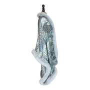 Steel Feather Print Scarf with Dove Grey Faux Fur Trim