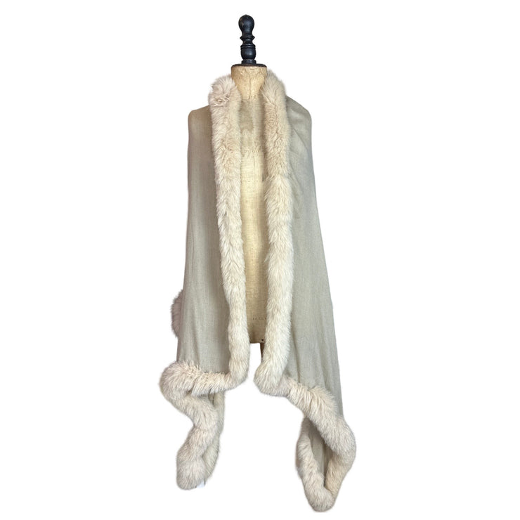 Handcrafted Silk & Cashmere Shawl with Real Fur Trim