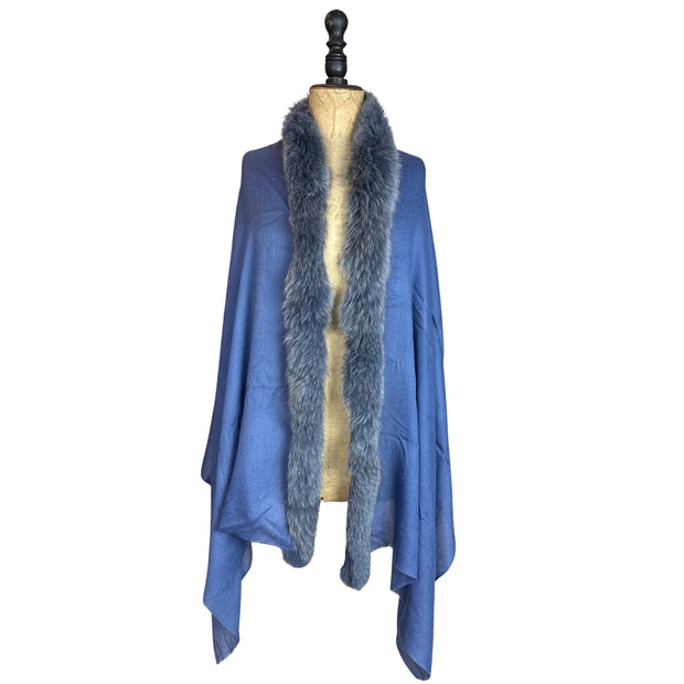 Plain Colour Cashmere Blend Scarf With One Side Fur