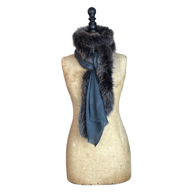 Plain Colour Cashmere Blend Scarf With One Side Fur