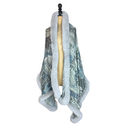 Steel Feather Print Scarf with Dove Grey Faux Fur Trim