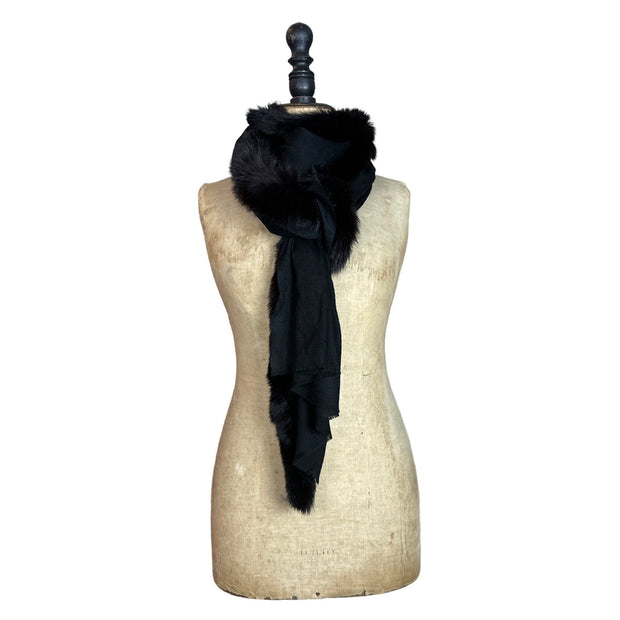 Plain Colour Cashmere Blend Scarf With One Side Fur