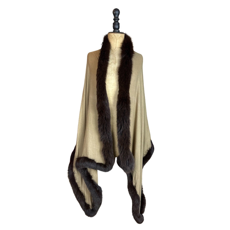 Handcrafted Silk & Cashmere Shawl with Real Fur Trim