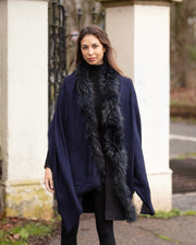 Plain Colour Cashmere Blend Scarf With One Side Fur