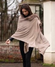 Plain Colour Cashmere Blend Scarf With One Side Fur