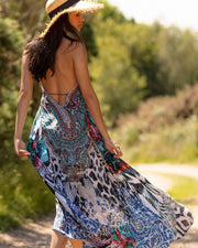 Embellished V-Neck Print Dress
