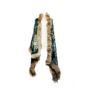 Wild and Floral Print Scarf with Fur Trim