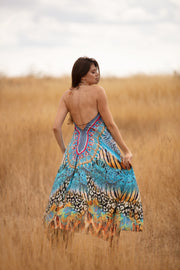 Embellished V-Neck Print Dress