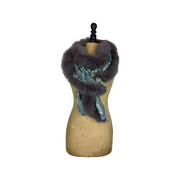 Pheasant Print Square Scarf with Central Fur