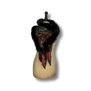 Pheasant Print Square Scarf with Central Fur