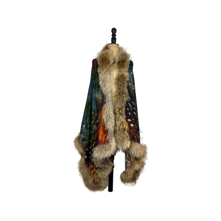 Pheasant Print full fur trim Scarf